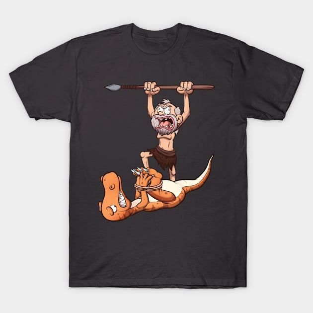 Caveman Captured Dinosaur T-Shirt by TheMaskedTooner